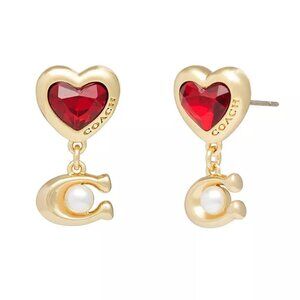 Coach Signature Heart Drop Earrings